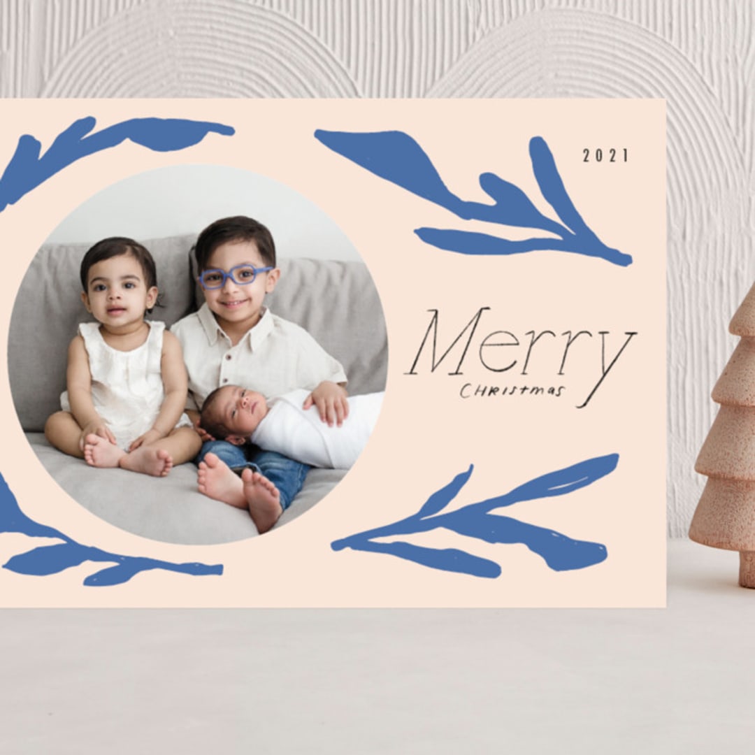 "Leaf" - Holiday Cards in Blue Jay by Meg Gleason - Front