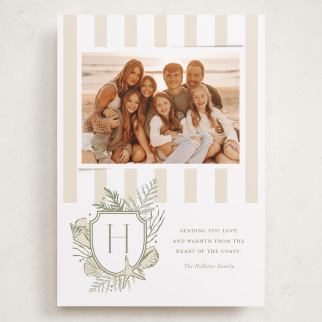 "Tis the Sea-Sun" - Holiday Cards in Sage by Oscar and Emma - Karly Depew - Front