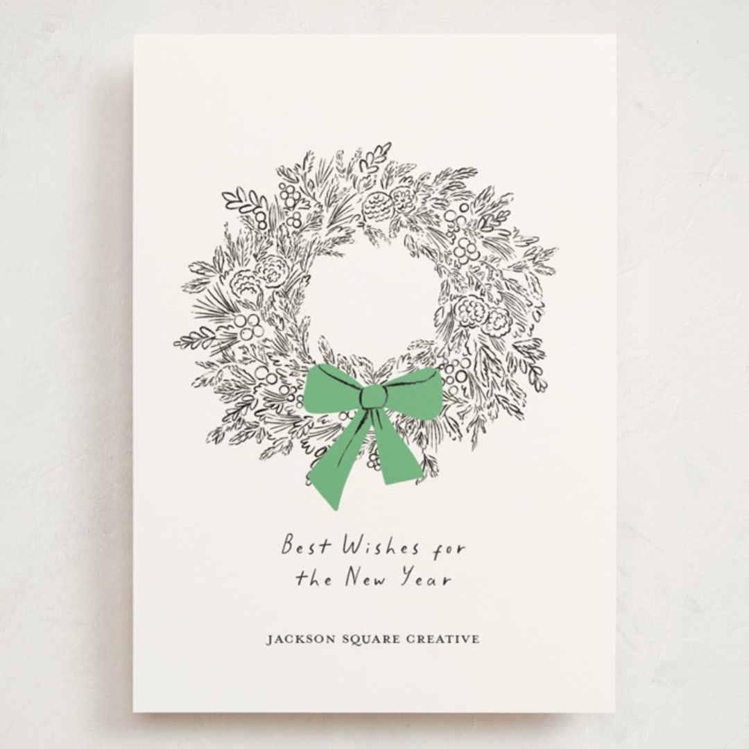 "Wreath With Bow" - Holiday Cards in Greenery by mo kelley - Front