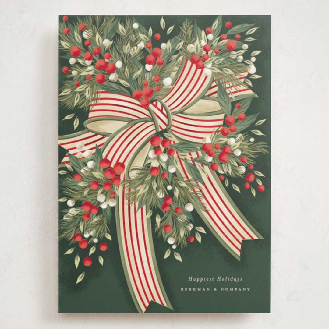 "Ribbon Bouquet" - Holiday Cards in Forest by Jackie Crawford - Front