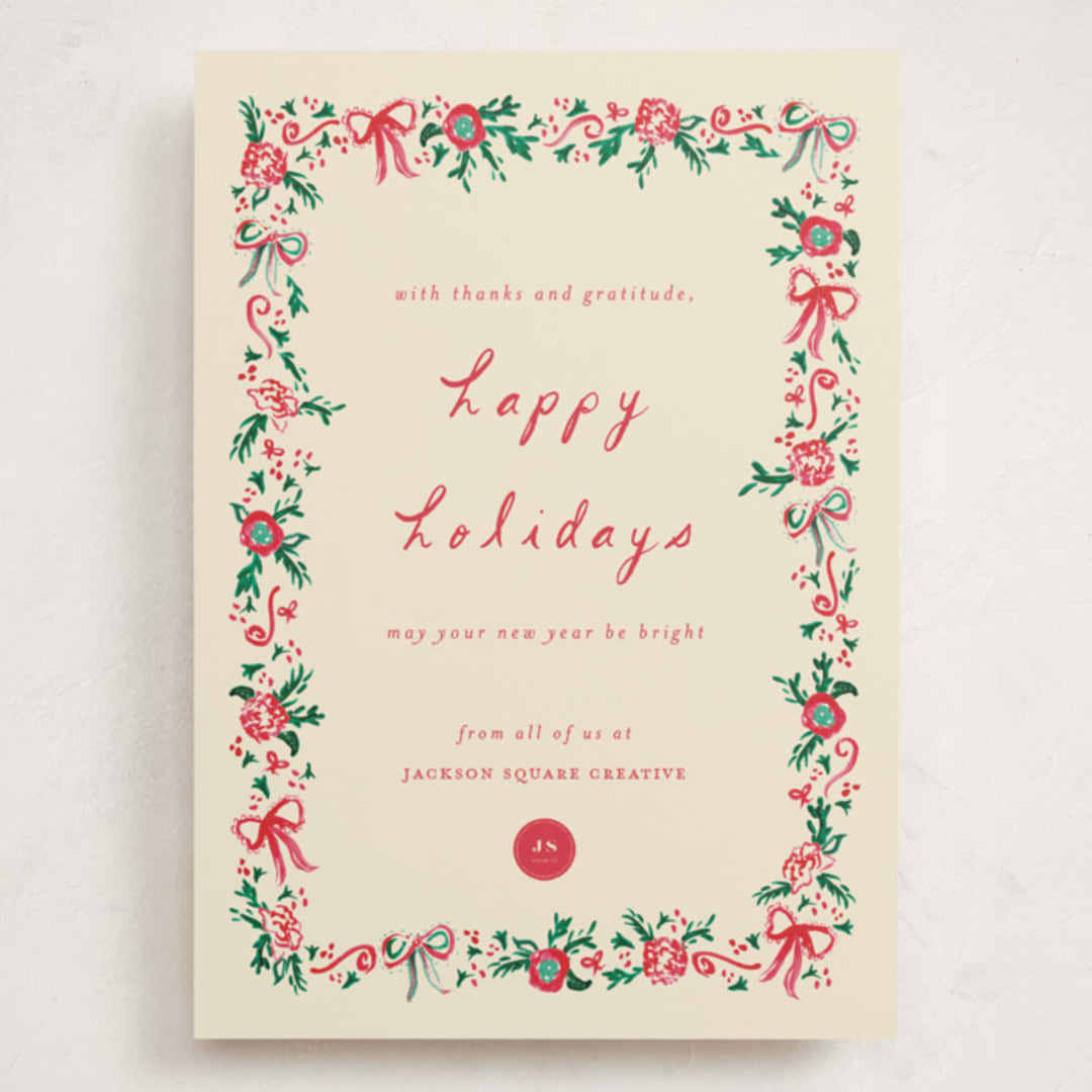 "Decked in Gratitude" - Holiday Cards in Ivory by Sarah Rosenthal - Front