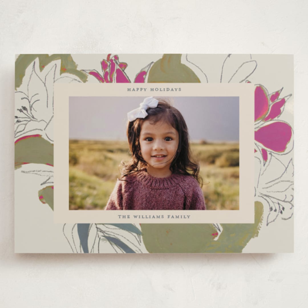 "Holiday Lily" - Holiday Cards in Magenta by Lise Gulassa - Front