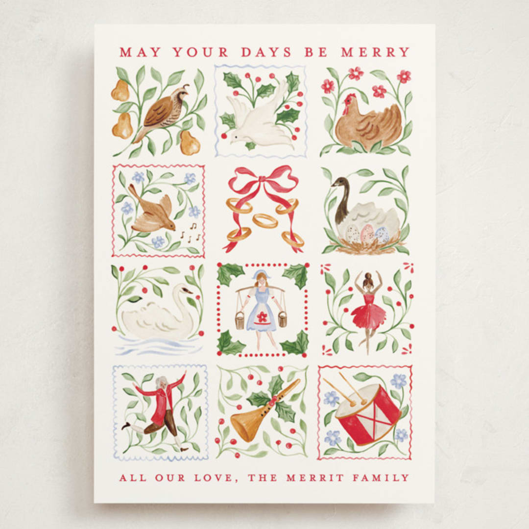 "12 days of Christmas stamps" - Holiday Cards in Cranberry by Sarah Knight - Front