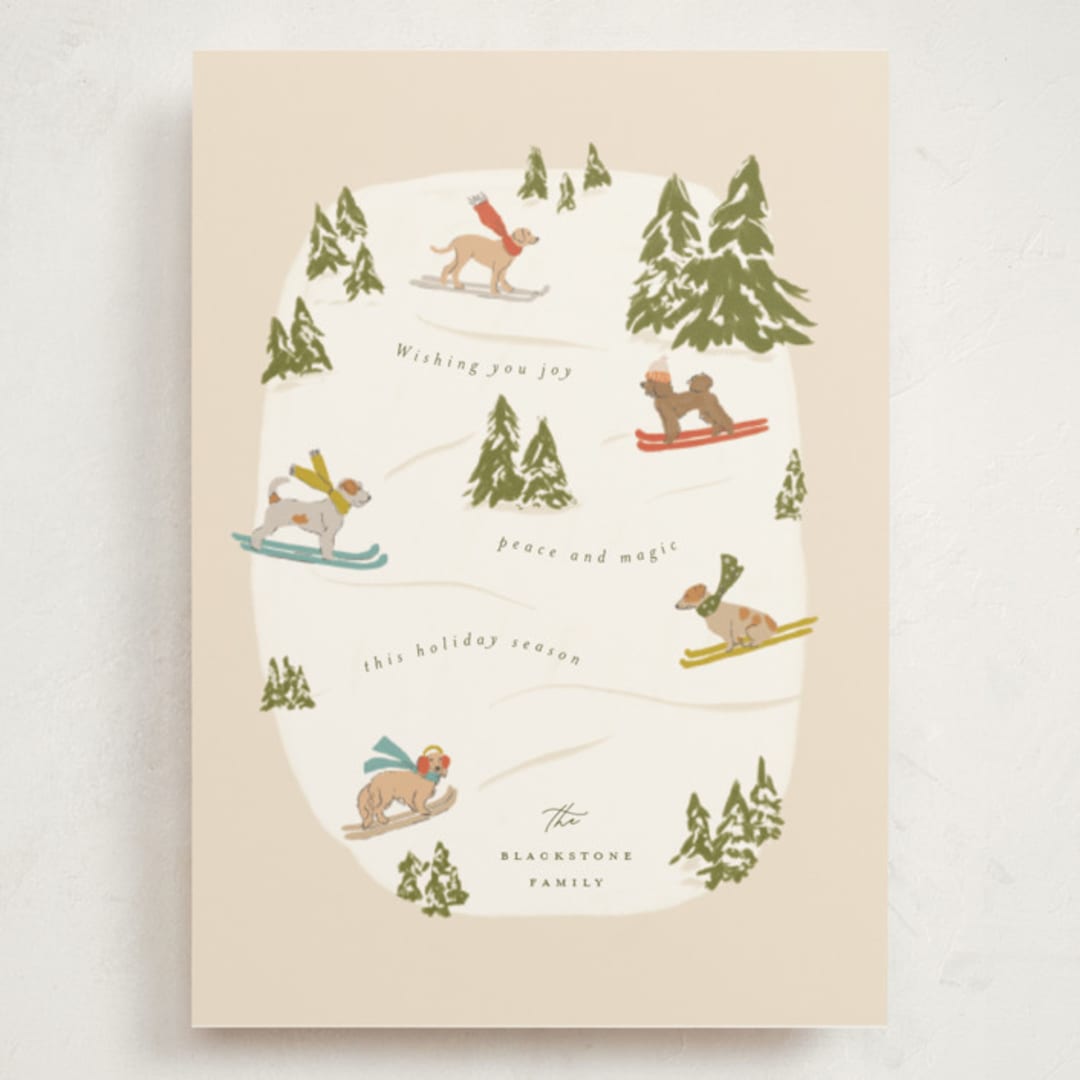 "Snow Dogs" - Holiday Cards in Almond by Vera Lim - Front