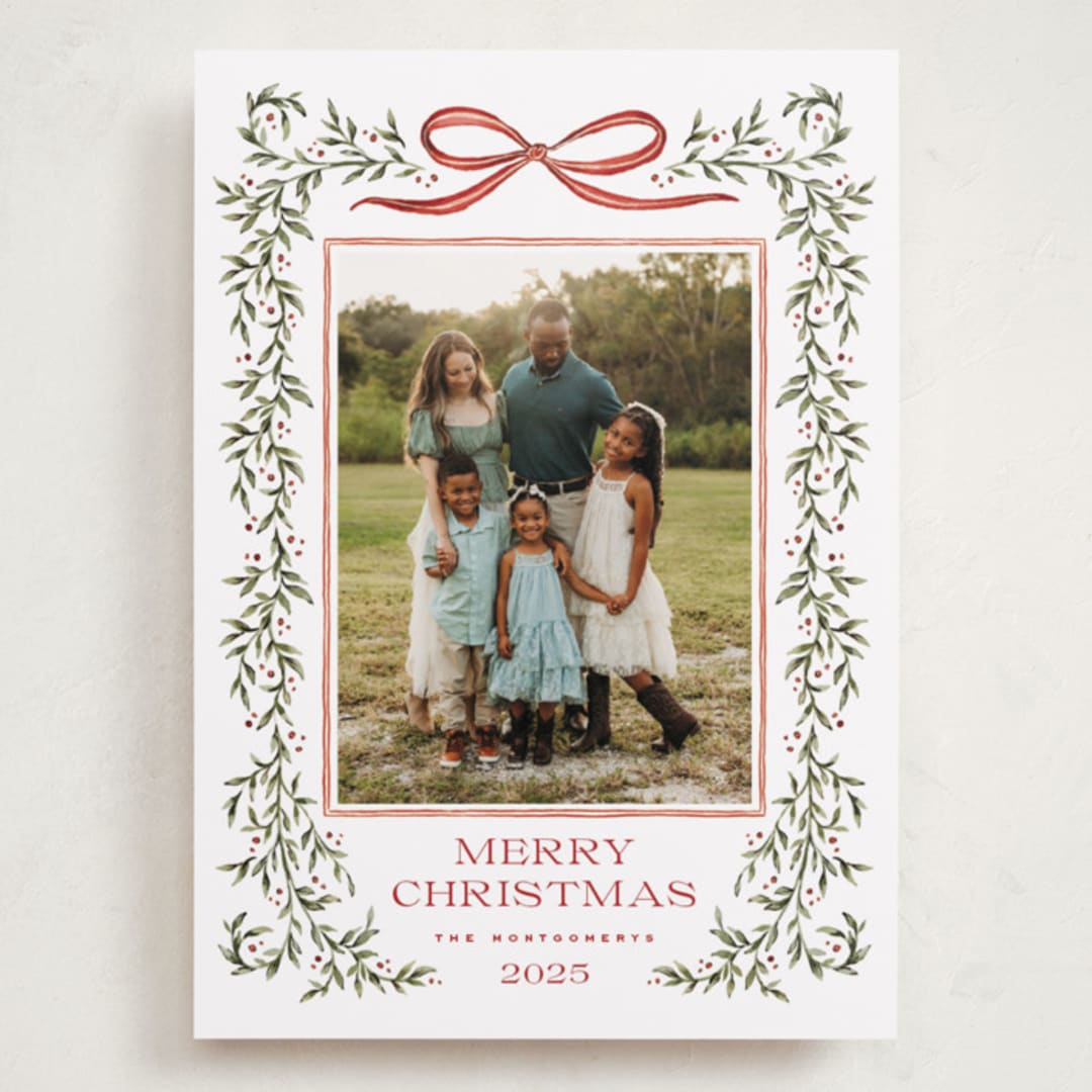 "Laurel Wreath" - Holiday Cards in Holly Berry by Wildfield Paper Co - Front