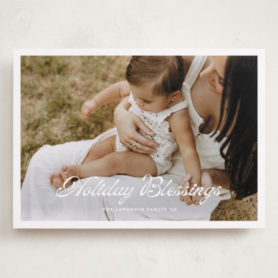 "Scripted Greeting" - Holiday Cards in Snow by Devika Keskar - Front