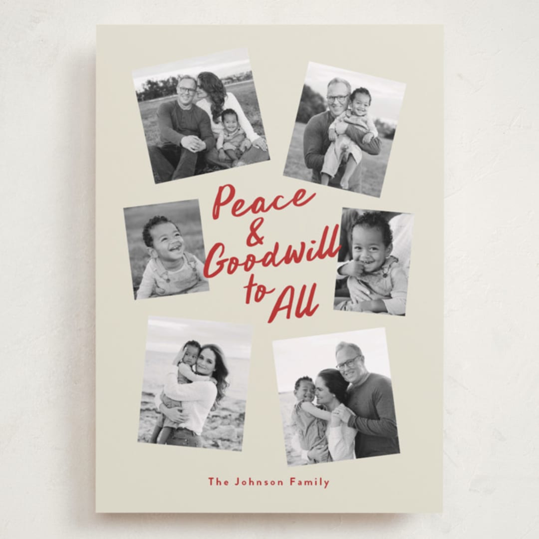"Peace and Goodwill" - Holiday Cards in Berry by Louise Kay - Front