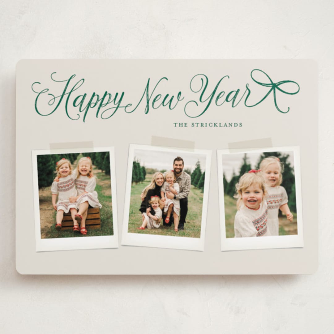 "Scripted Red Bow" - Holiday Cards in Evergreen by Hooray Creative - Front