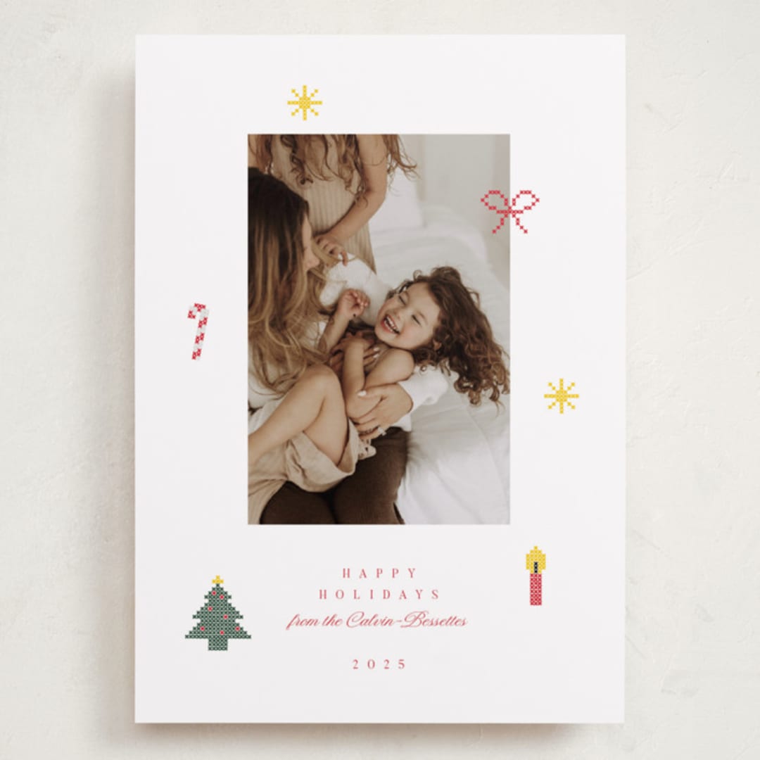 "Cross Stitch Christmas" - Holiday Cards in Snow by Claire - Front