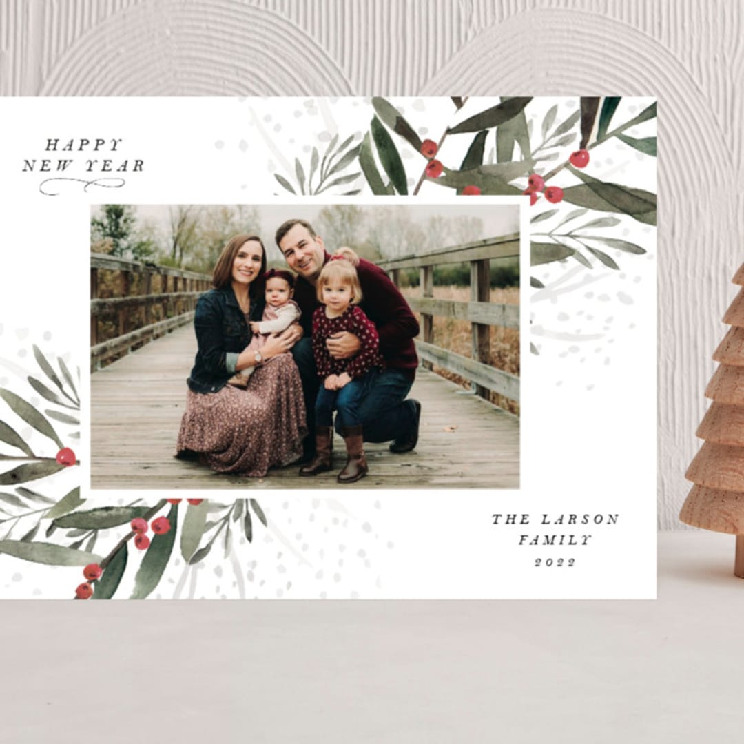 "Holly Branches" - Holiday Cards in Snow by Lissabeth Anglin - Front