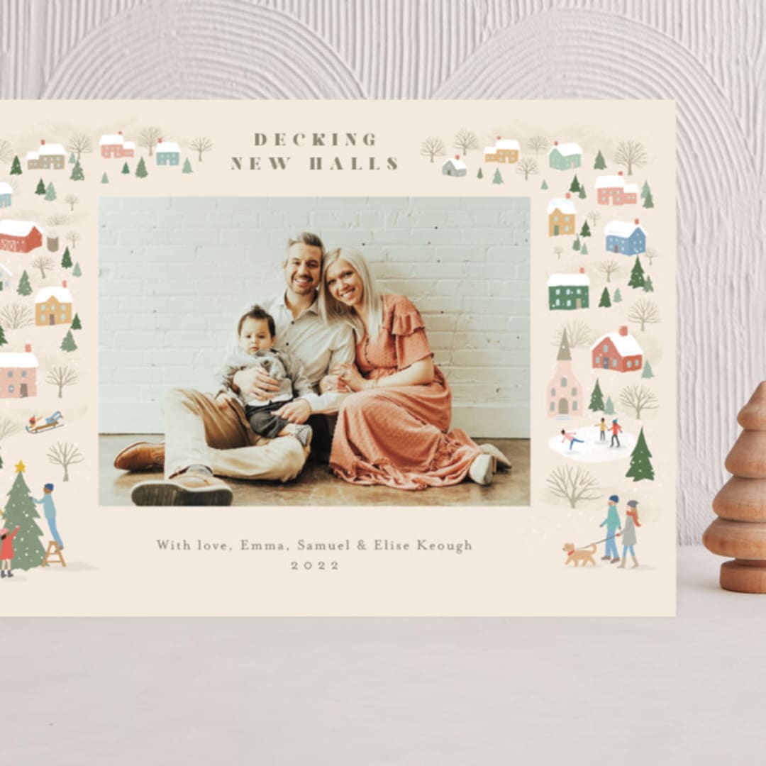 "Winter Village" - Holiday Cards in Sugar Cookie by Jennifer Wick - Front