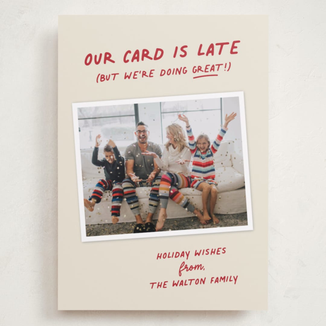 "Late but Great" - Holiday Cards in Berry by Louise Kay - Front