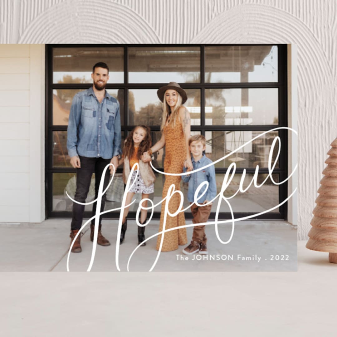 "Hopeful Hand-Lettering" - Holiday Cards in Snow by Becky Nimoy - Front