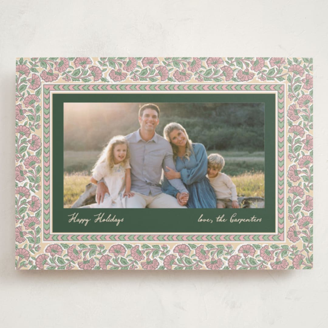 "Floral block print" - Holiday Cards in Forest by Creo Study - Front