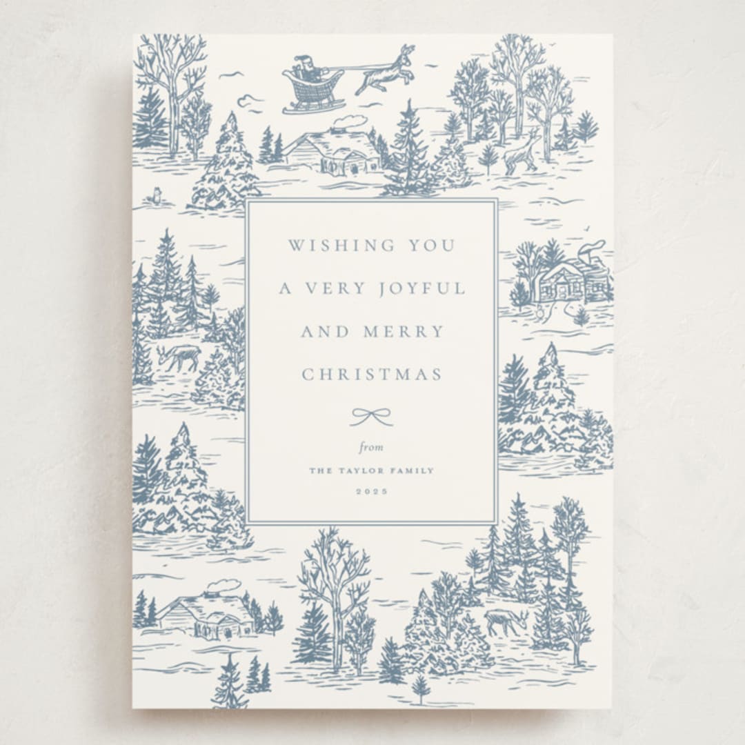 "Christmas Toile" - Holiday Cards in Periwinkle by Jennifer Lew - Front