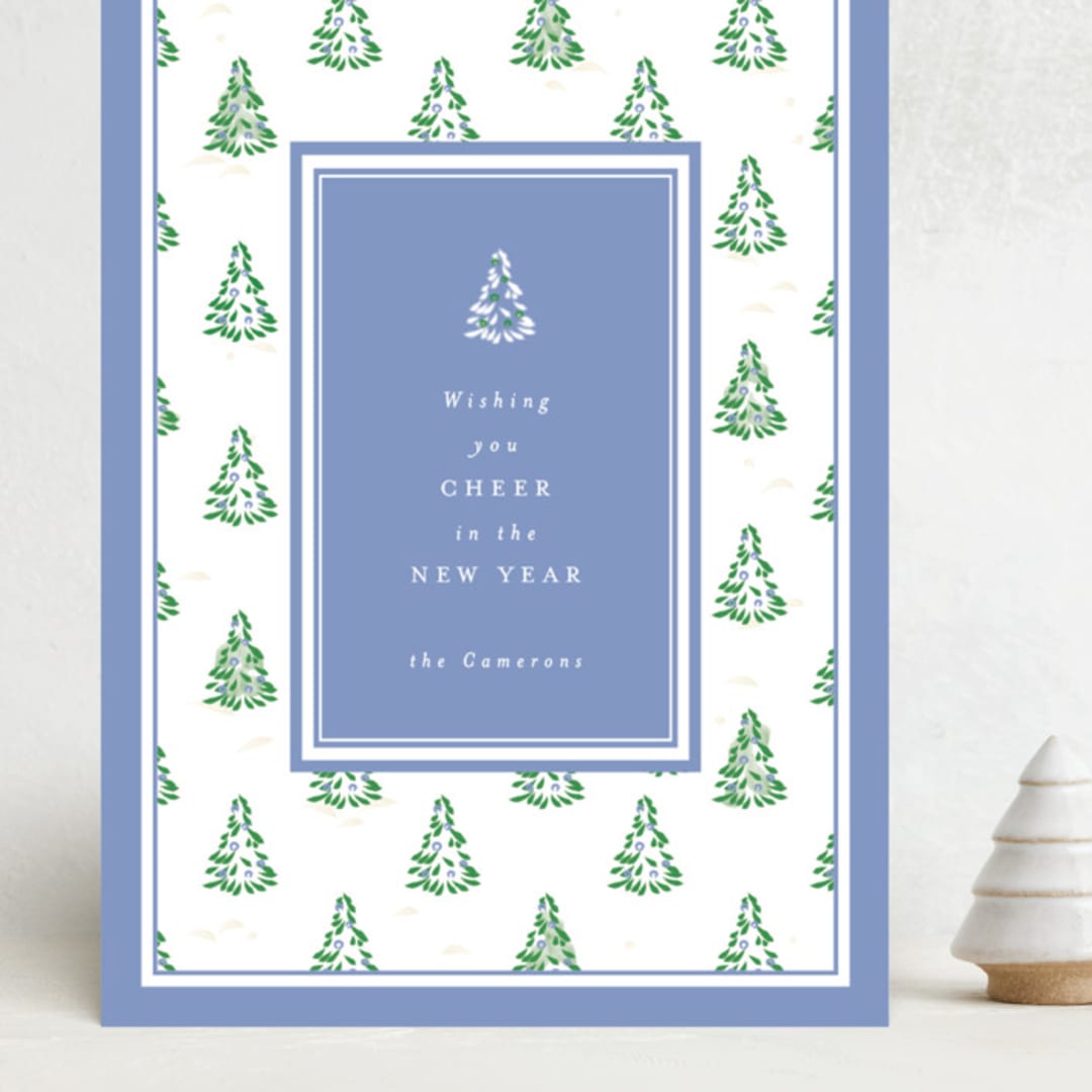 "Little Trees" - Holiday Cards in Provincial Blue by Corinne Malesic - Front