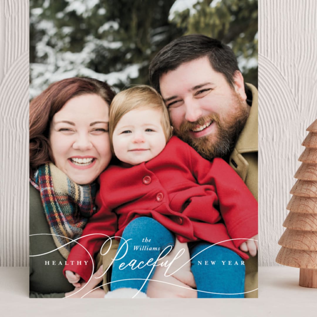 "Peaceful Holidays" - Holiday Cards in Snowfall by Shannon Chen of Four Wet Feet Studio - Front
