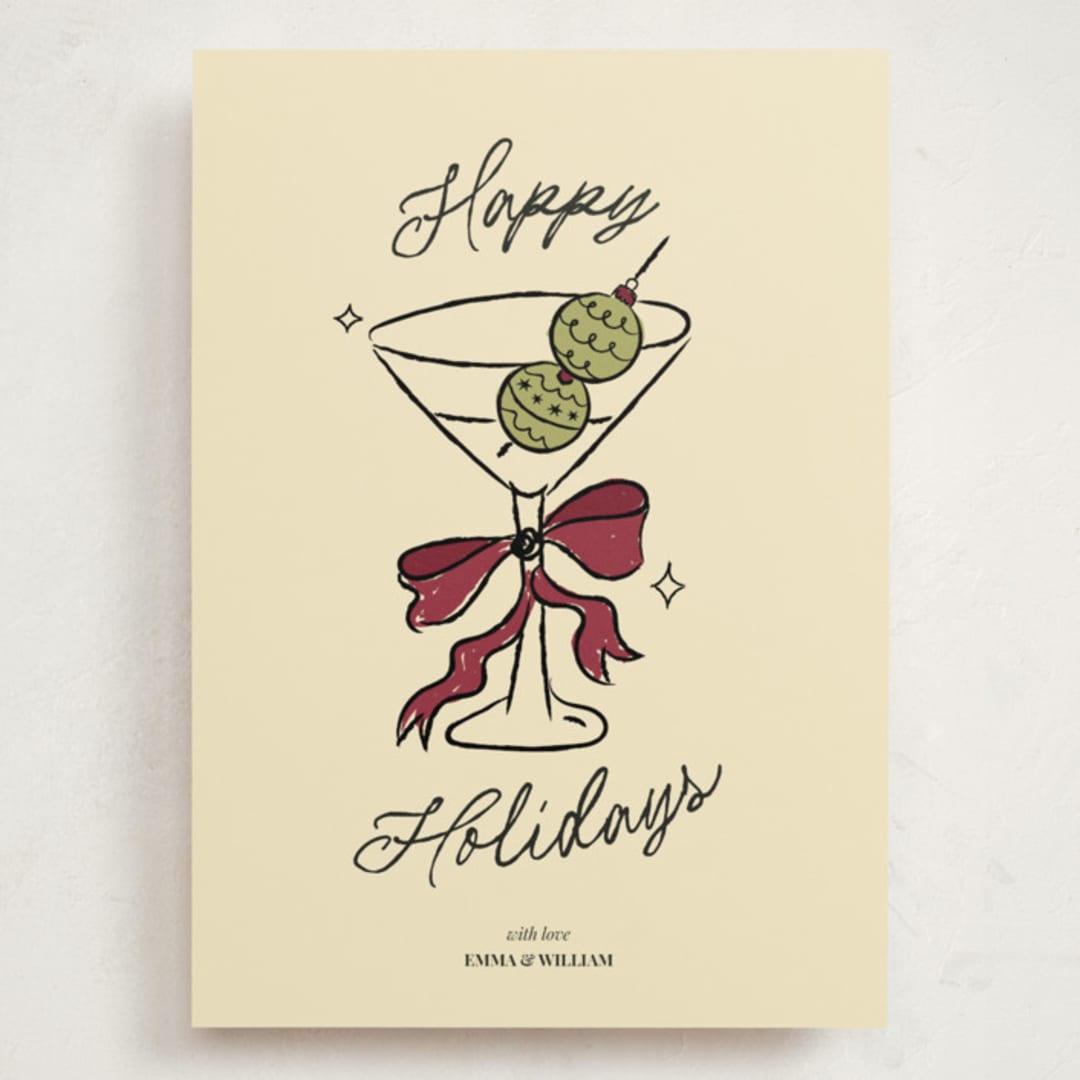 "Cin Cin!" - Holiday Cards in Holly Berry by Helena Vitto - Front