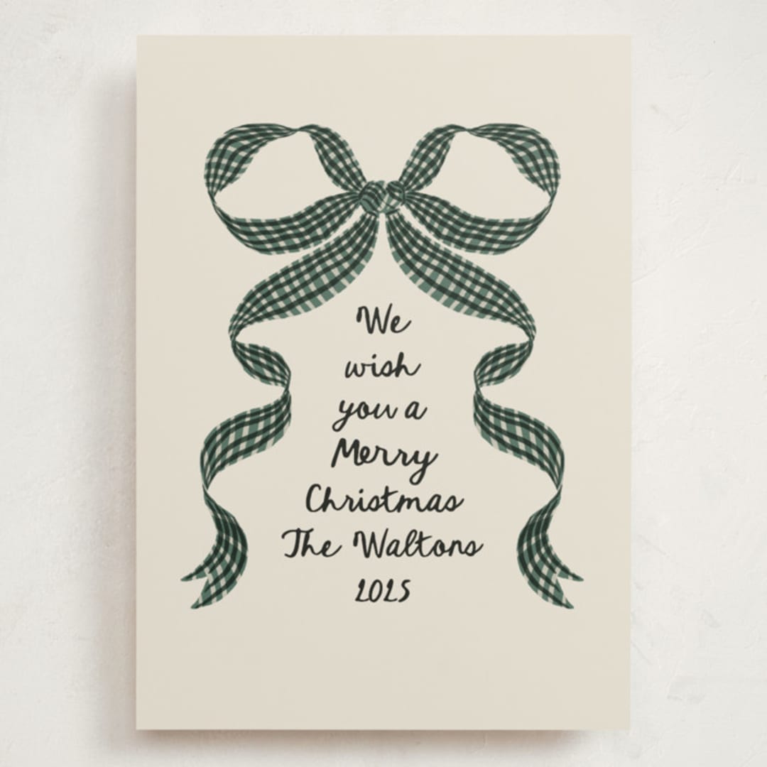 "Gingham Ribbon" - Holiday Cards in Juniper by Leah Bisch - Front