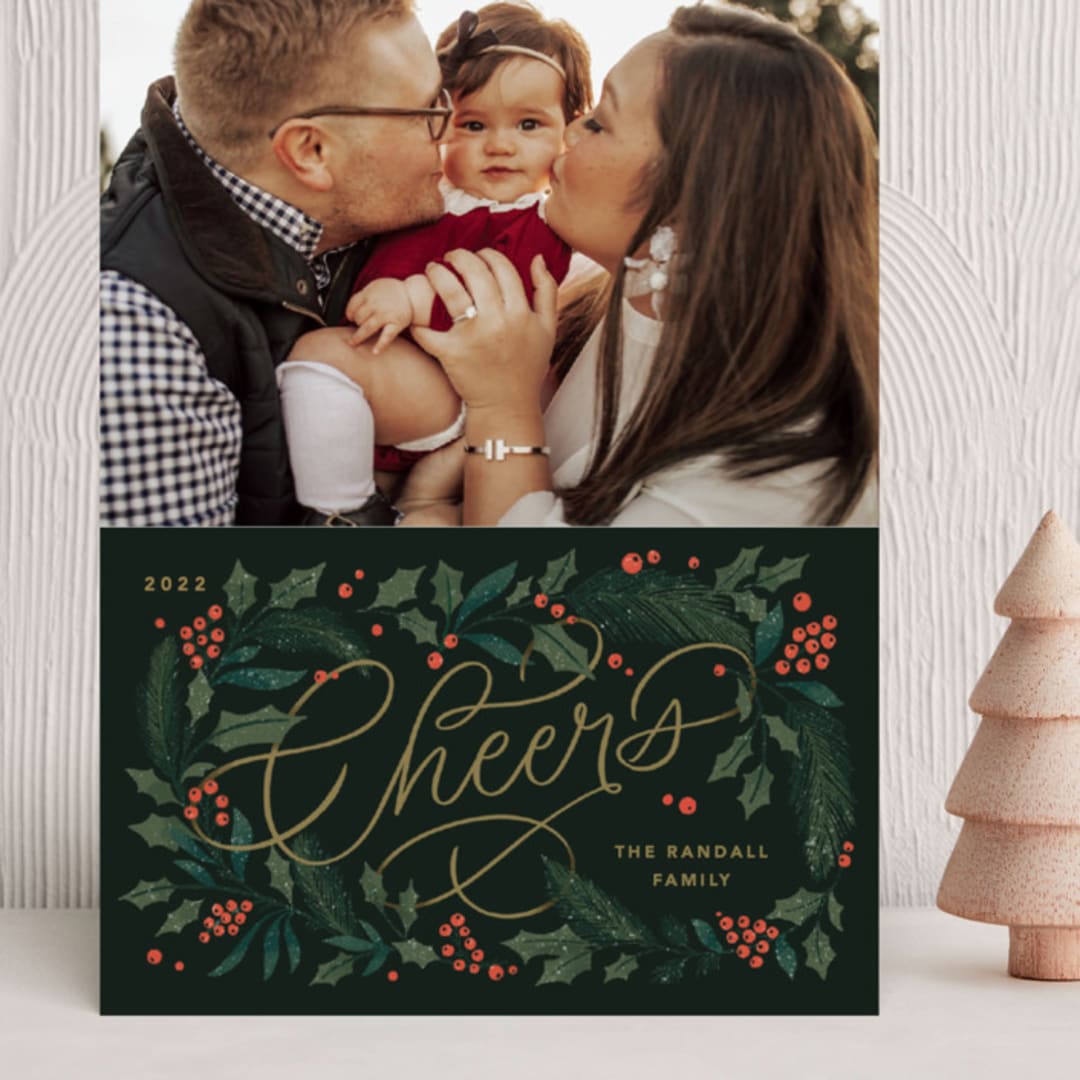 "Rejoice Pines" - Holiday Cards in Peach by Kristen Smith - Front