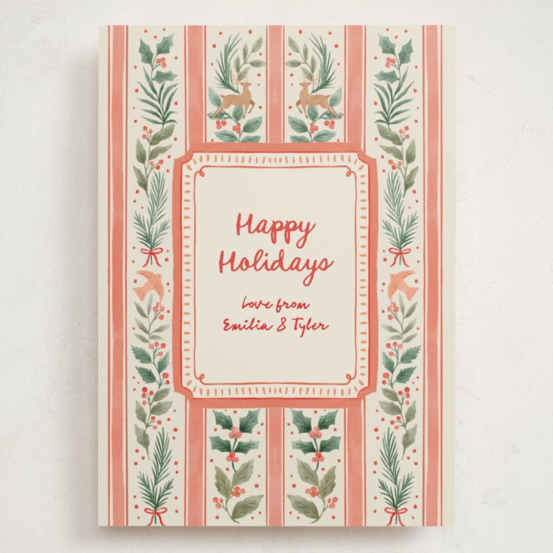 "Festive Stripes" - Holiday Cards in Cherry by Elly - Front