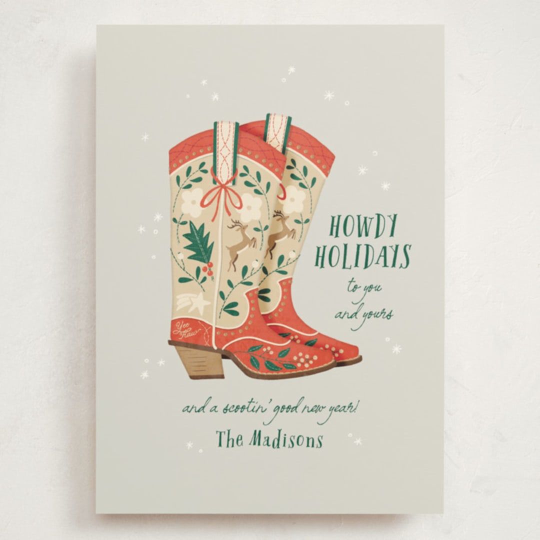 "Howdy Holidays Boots" - Holiday Cards in Fog by Leia Matt - Front