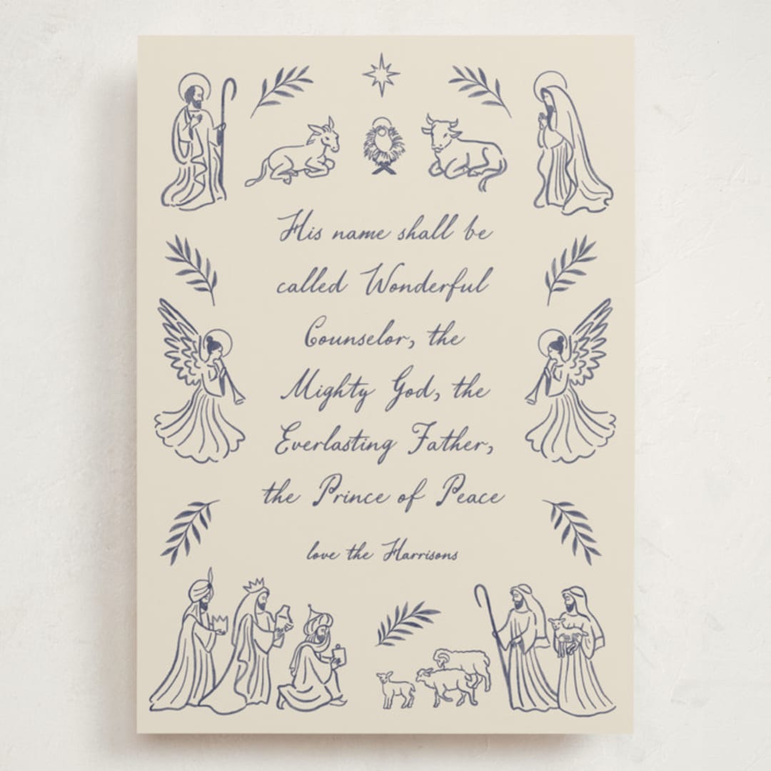 "Nativity" - Holiday Cards in Indigo by Jamie Alexander - Front