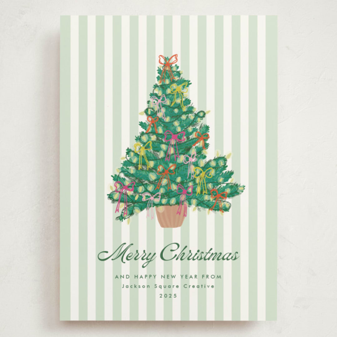 "Lobby Bow Tree" - Holiday Cards in Wintergreen by Erika Firm - Front