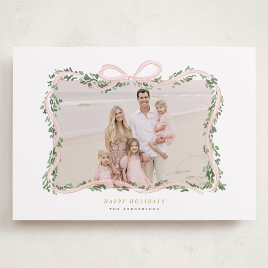 "Ribbonly Frame" - Holiday Cards in Blush by Itsy Belle Studio - Front