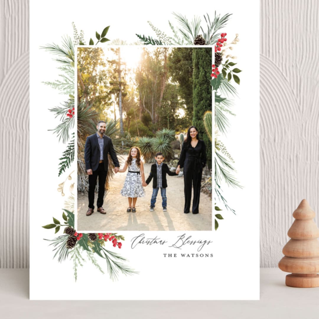 "Nature & Blessings" - Holiday Cards in Crimson by Susan Moyal - Front