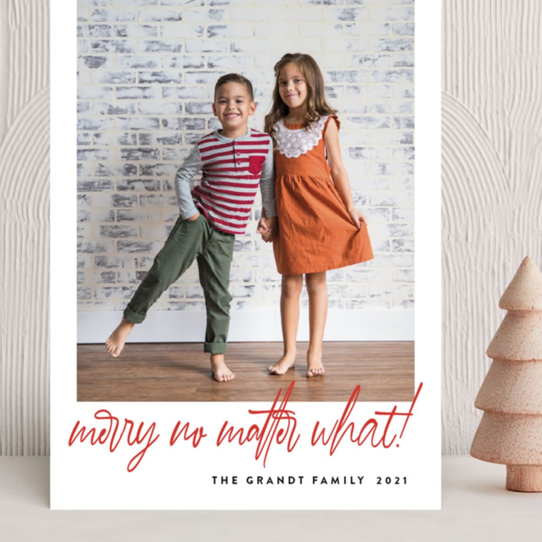 "No Matter What" - Holiday Cards in Crimson by J. Dario Design Co. - Front