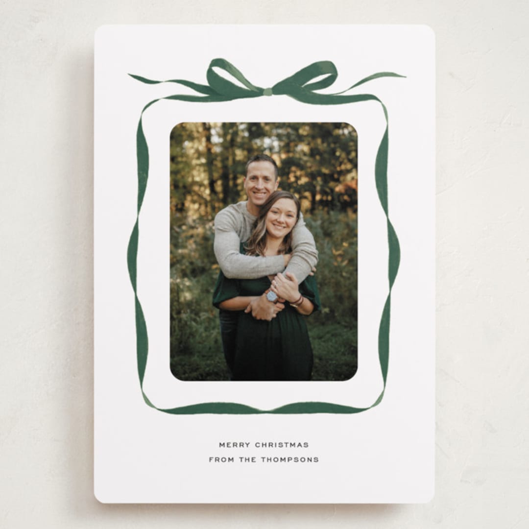 "Bow" - Holiday Cards in Evergreen by Olivia Kanaley Inman - Front