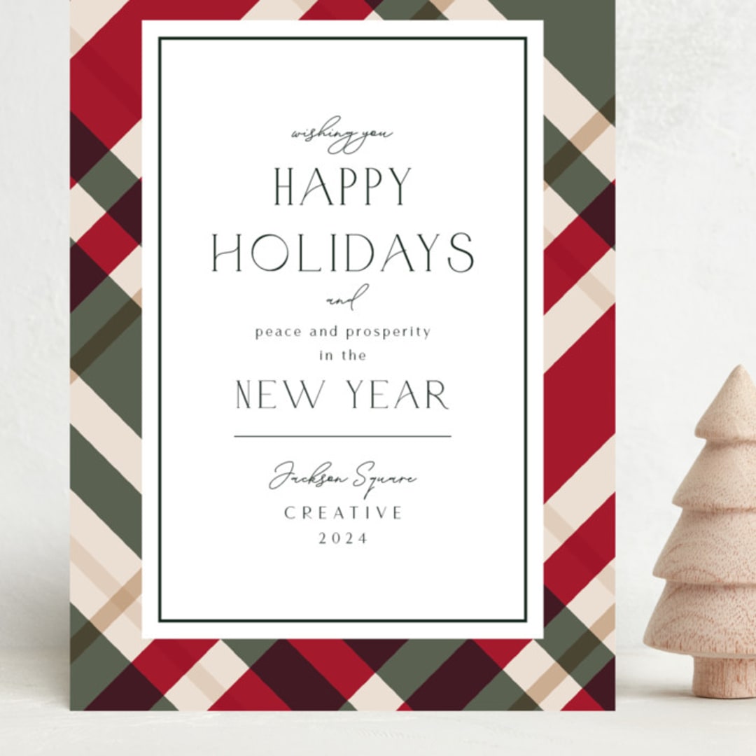 "Plaid Suit Holiday" - Holiday Cards in Berry by Chris Griffith - Front