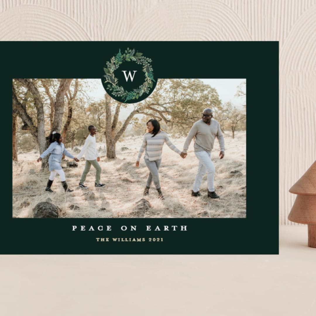 "Peace On Earth" - Holiday Cards in Spruce by Susan Moyal - Front