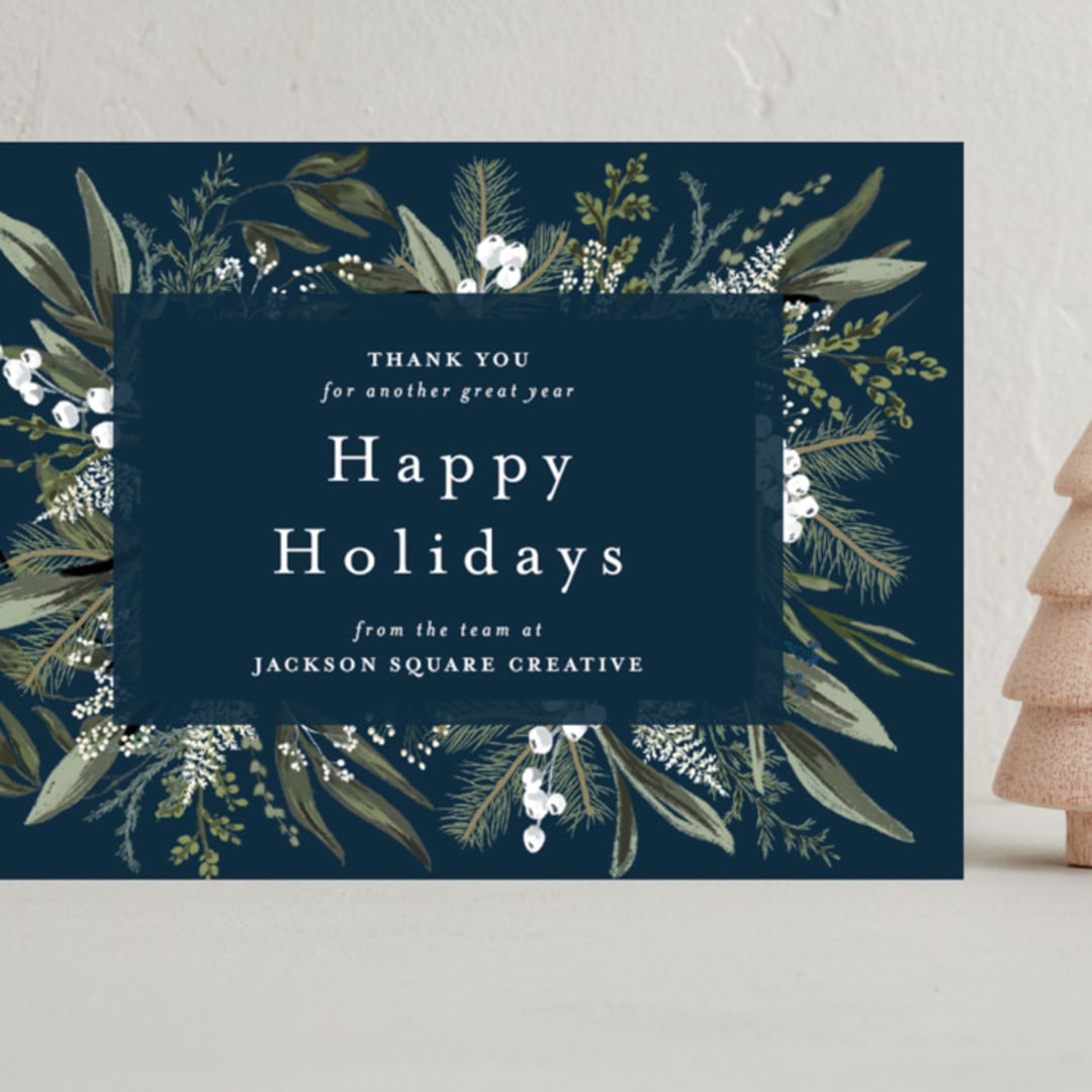 "Holiday Botanical" - Holiday Cards in Blue Spruce by Susan Moyal - Front