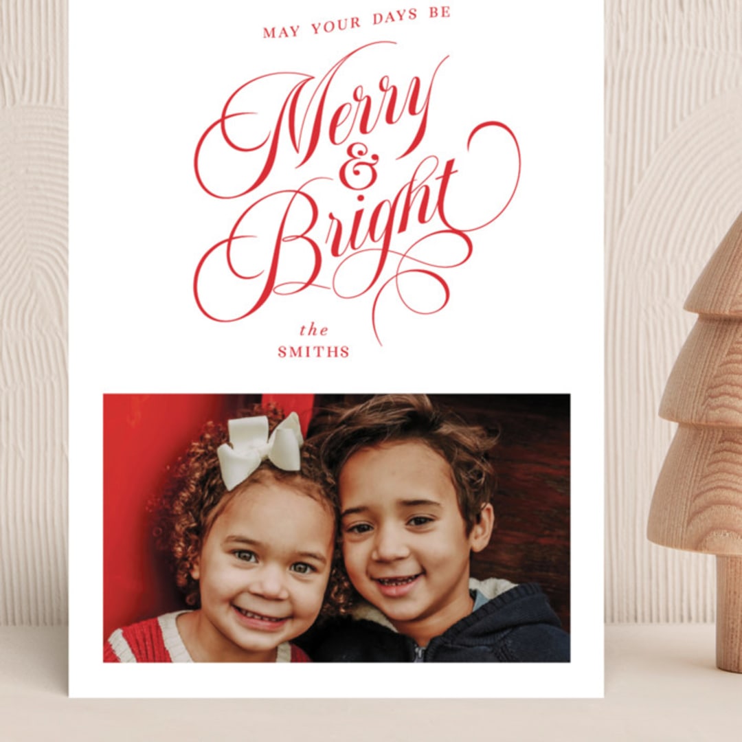 "Brightest Merry" - Holiday Cards in Santa Suit by Ellis - Front