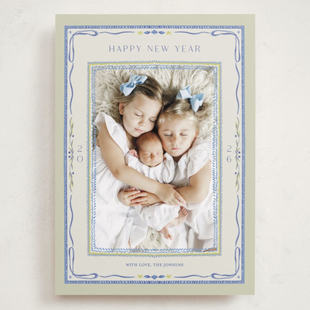 "Delicate botanical frame" - Holiday Cards in Blue Jay by Lucrecia Caporale - Front