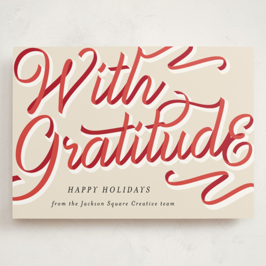 "Ribbon Greeting" - Holiday Cards in Holly Berry by AK Graphics - Front