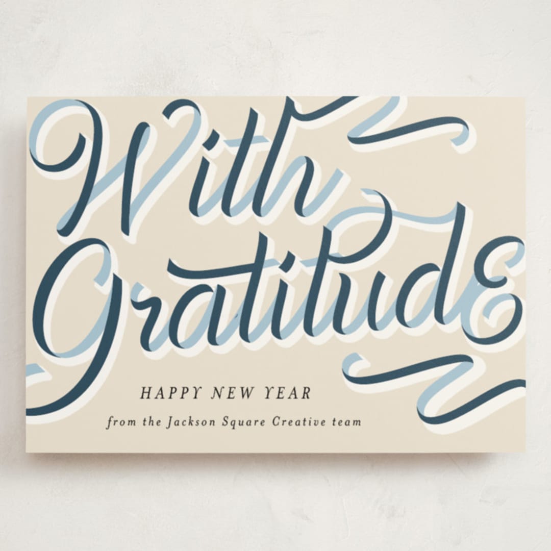 "Ribbon Greeting" - Holiday Cards in Navy by AK Graphics - Front