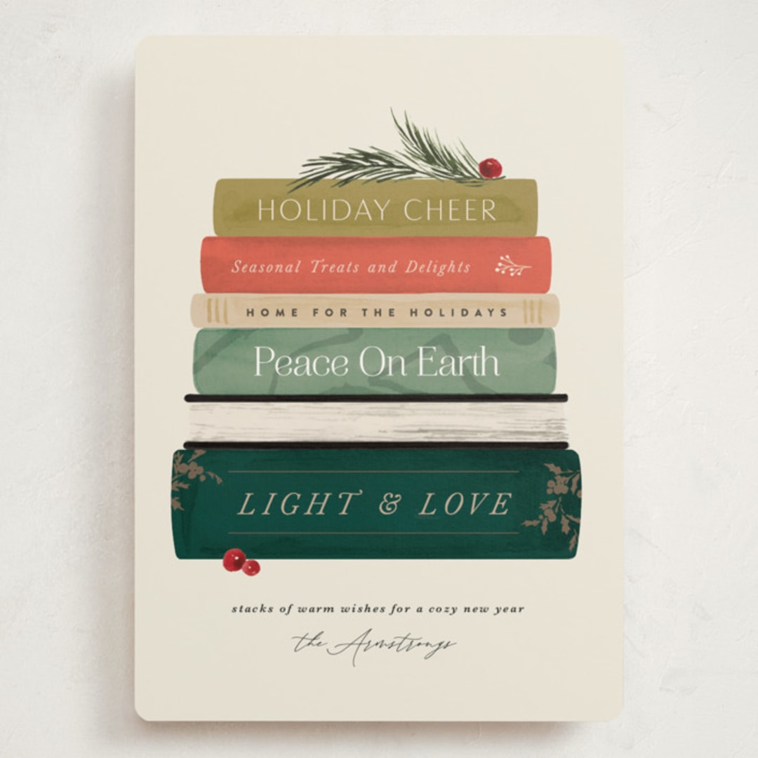 "Book Stack" - Holiday Cards in Holly Jolly by Kate Ahn - Front