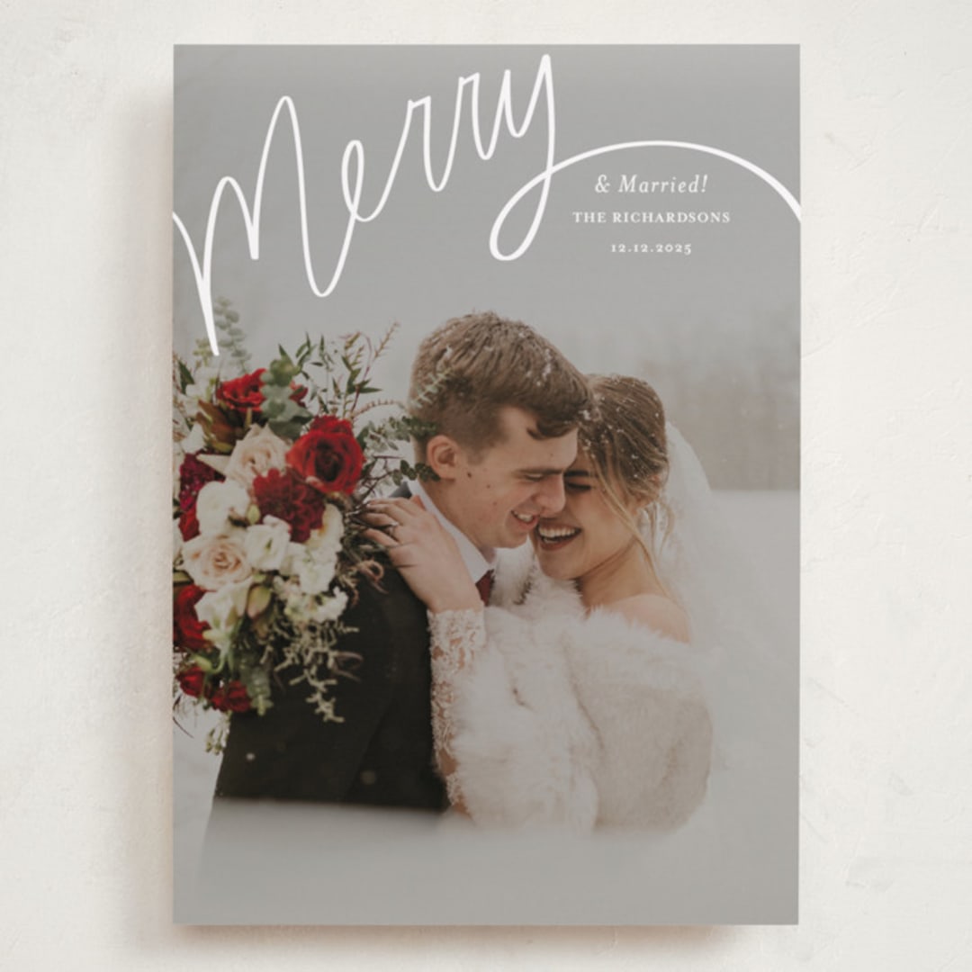 "Merry Hand Lettered Script" - Holiday Cards in Wedding Cake by Becky Nimoy - Front