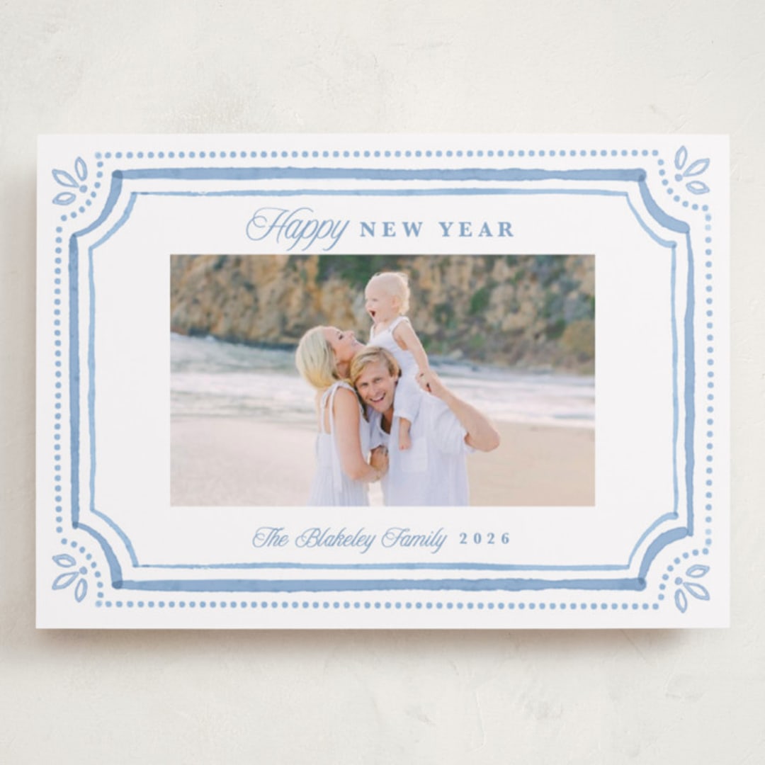 "Fine Frame" - Holiday Cards in Blue Jay by Melanie Kosuge - Front