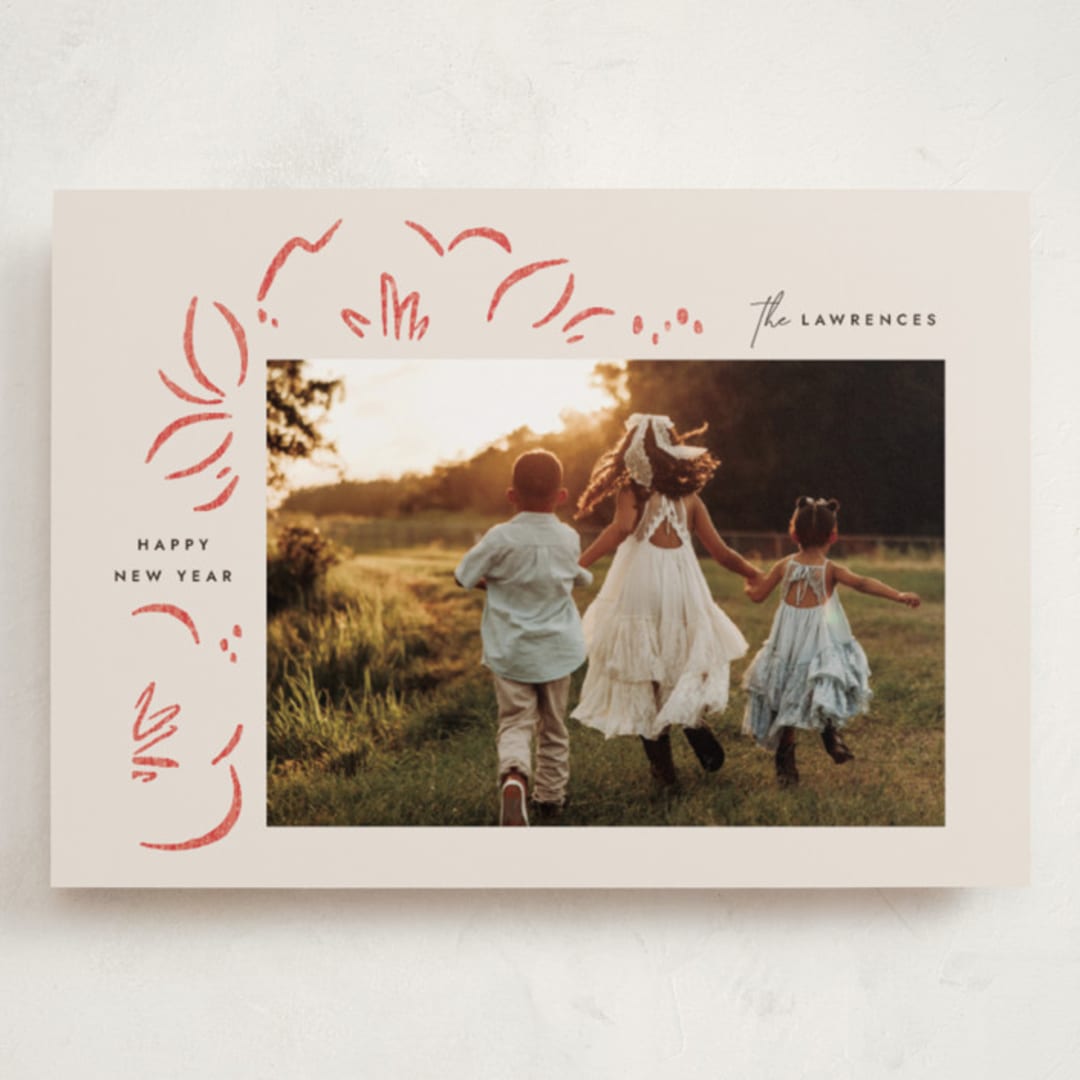 "Sketched Florals" - Holiday Cards in Berry by Griffinbell Paper Co. - Front