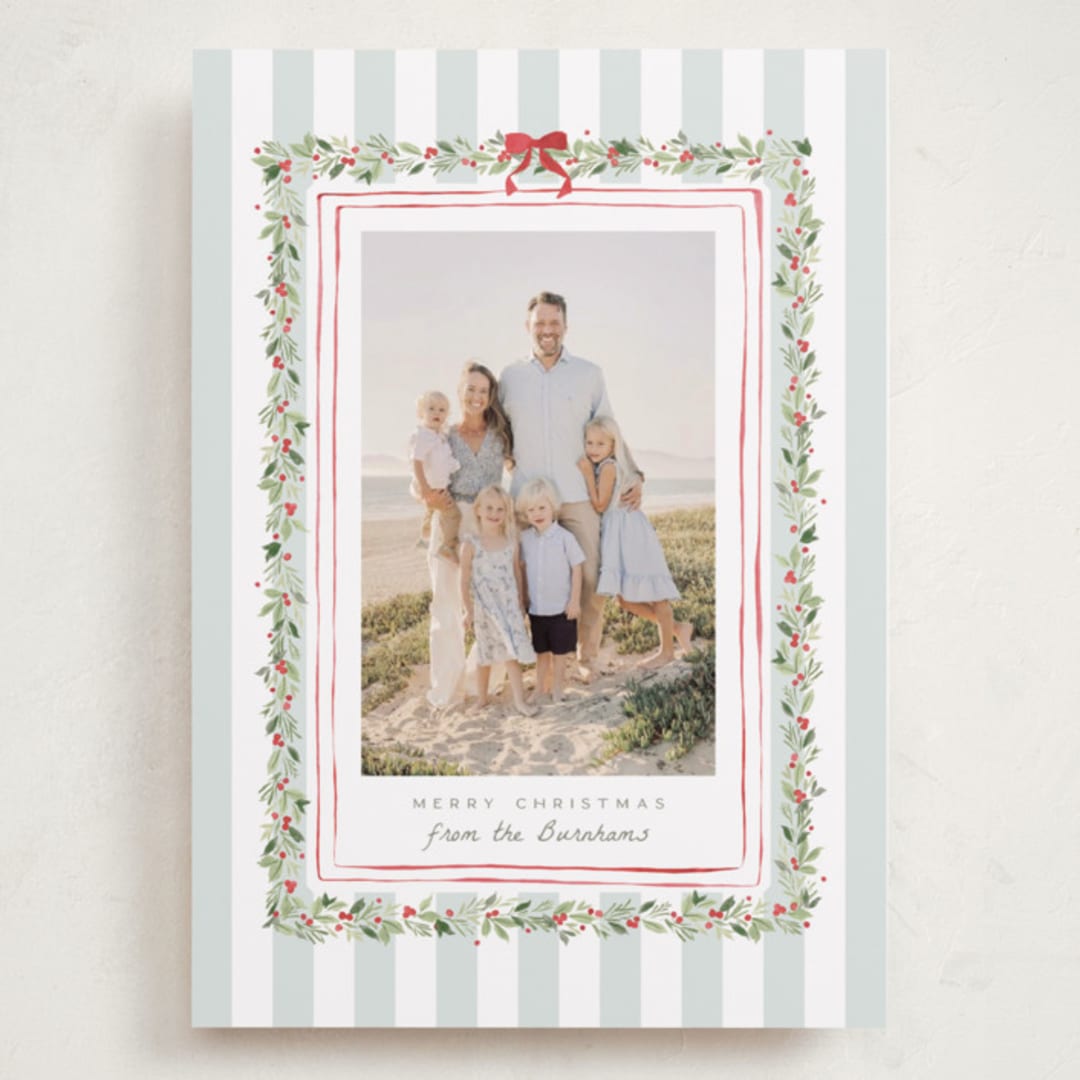 "Coastal Garland" - Holiday Cards in Winter Mint by Everett Paper Goods - Front