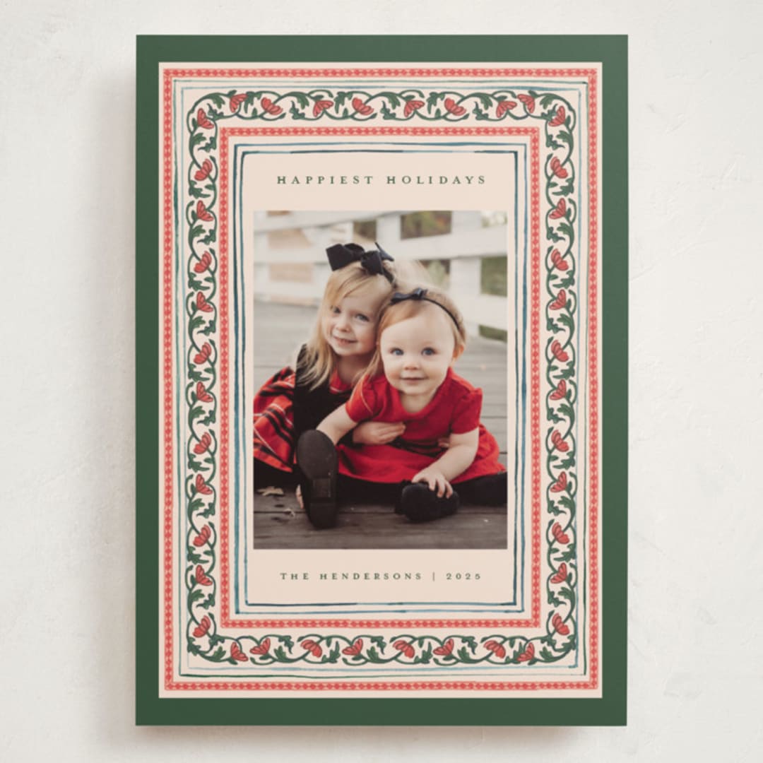 "Festive Block Print" - Holiday Cards in Caramel by Teju Reval - Front