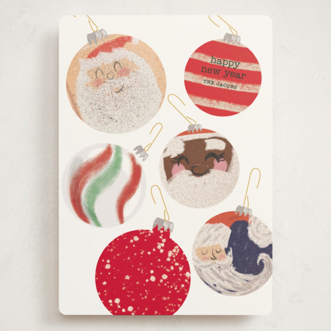 "Santa Ornaments" - Holiday Cards in Snow by Baumbirdy - Front