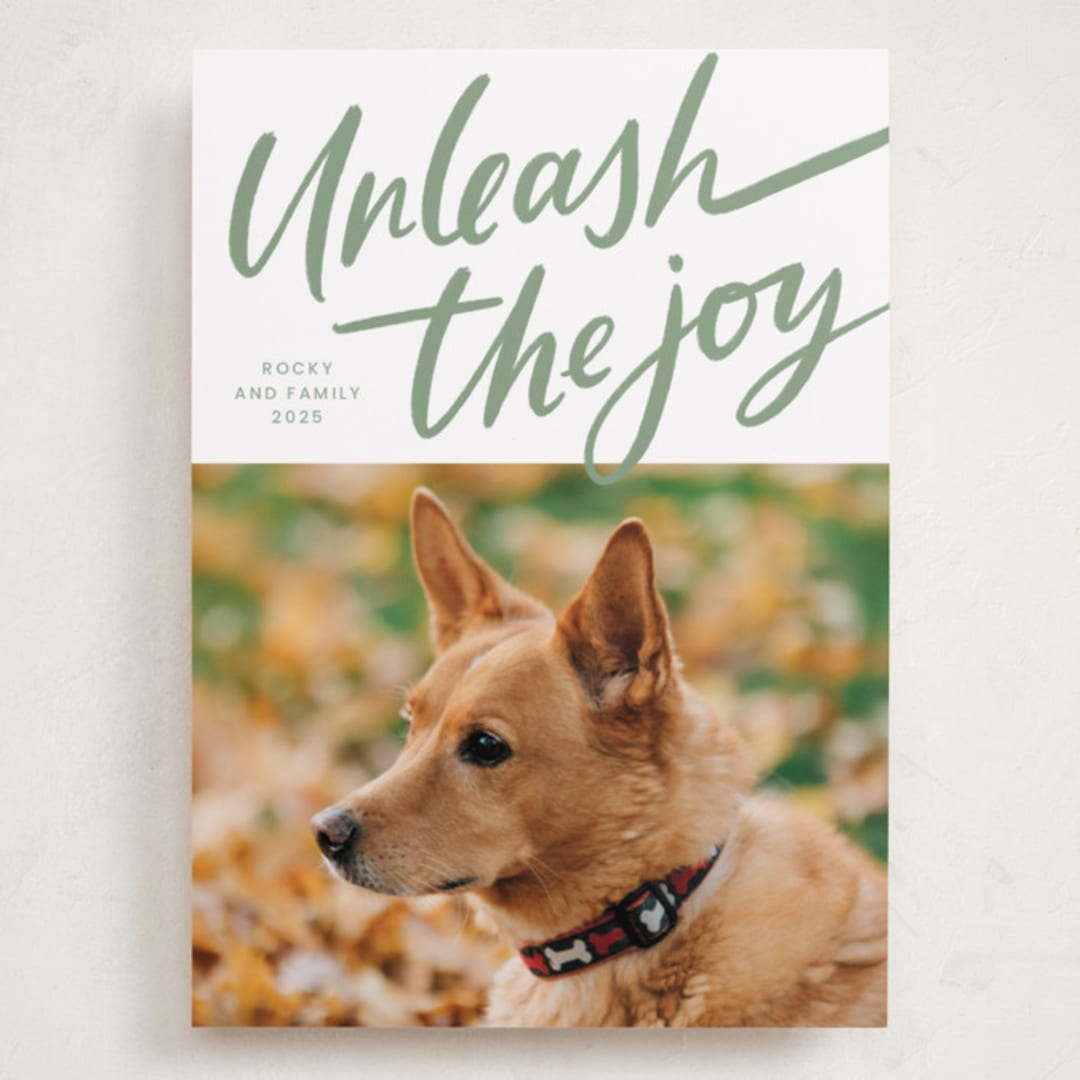 "Unleash the Joy" - Holiday Cards in Spruce by Erin German - Front