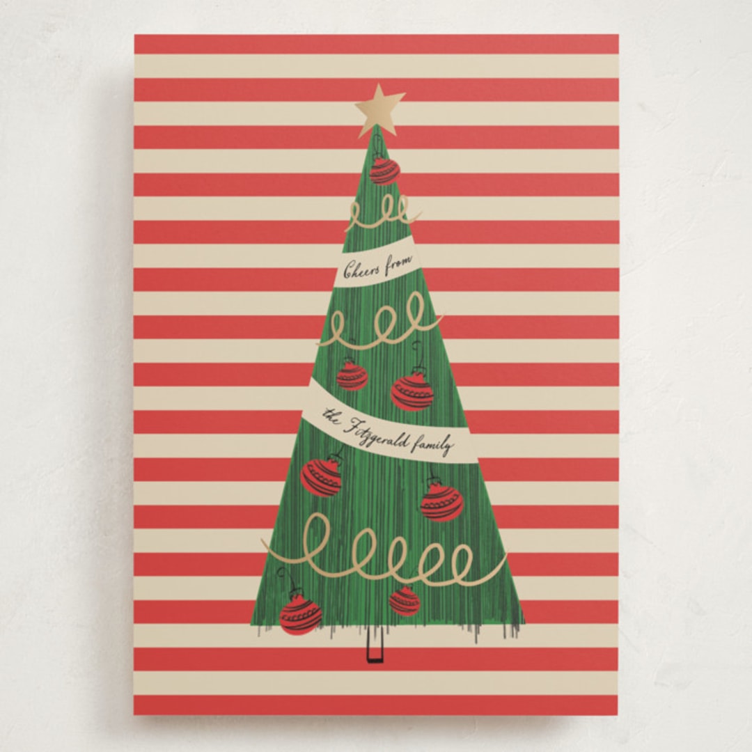 "Pencil Tree" - Holiday Cards in Peppermint by Heather Schertzer - Front