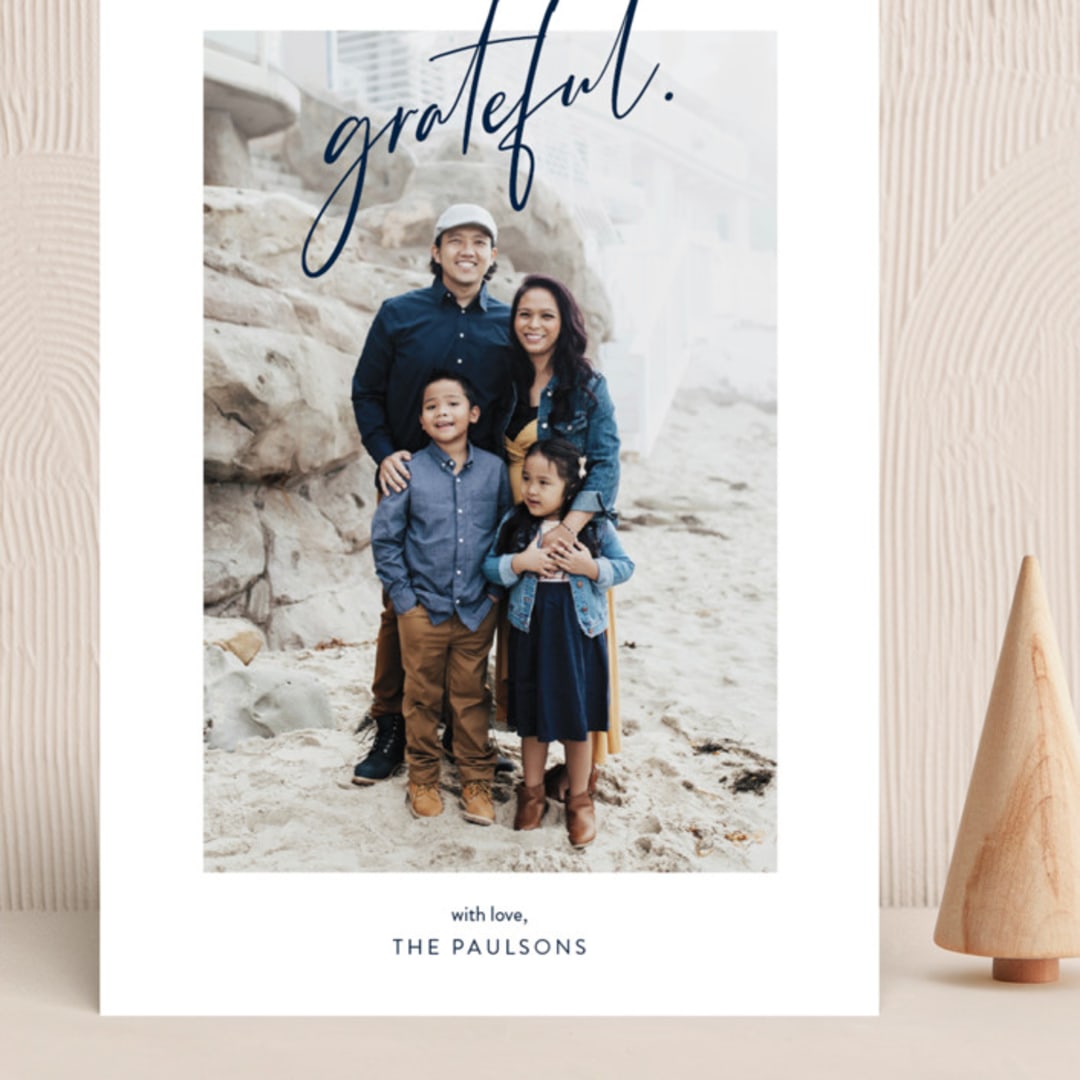 "Grateful Holiday" - Holiday Cards in Royals by Christie Kelly - Front