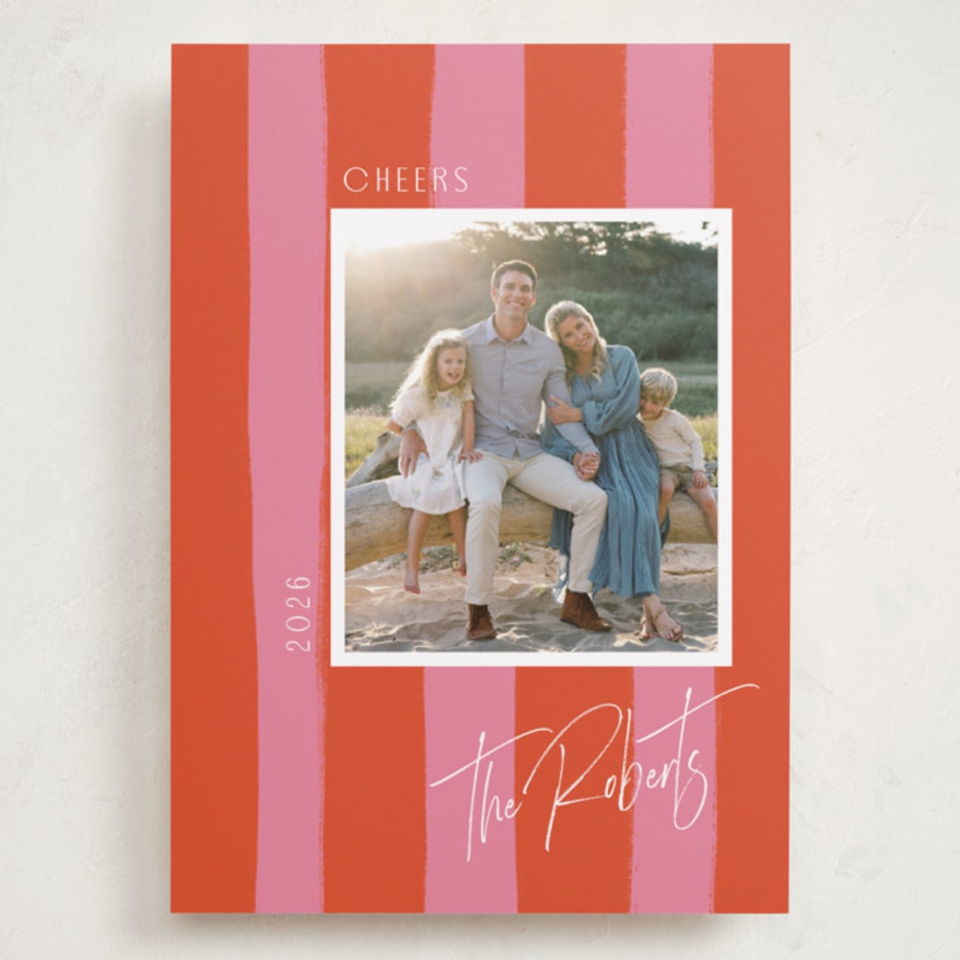 "Painted Stripes" - Holiday Cards in Blood Orange by Cindy Reynolds - Front
